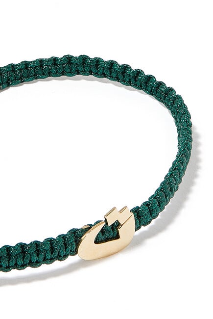 18K YG Oula Diamond XS Letter Green Fabric Bracelet - T:Yellow Gold:One Size